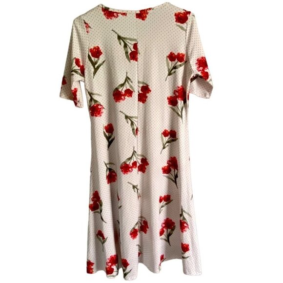 Paisley Raye Short Sleeve Pullover Dress with Red Flowers Women's XL - Picture 5 of 9